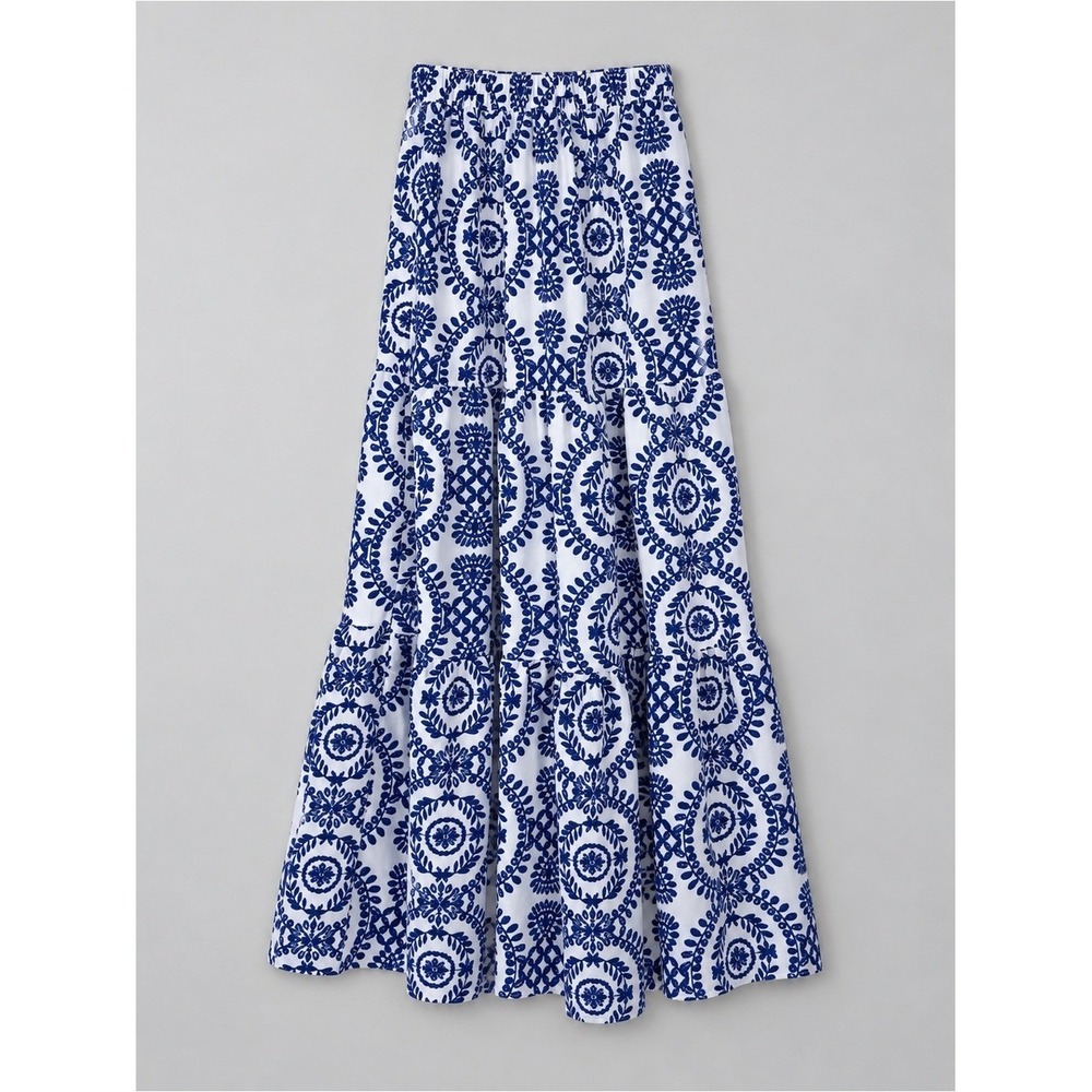 Tiered Maxi Skirt Small Cottage Peasant Prairie Coastal Bohemian Country